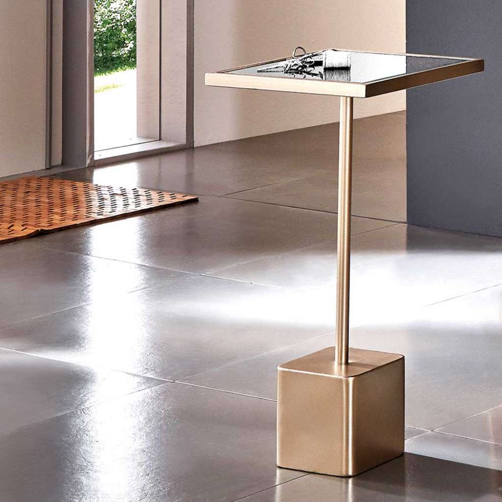 Metall Beistelltisch in Goldfarben lackiert Spiegelglasplatte