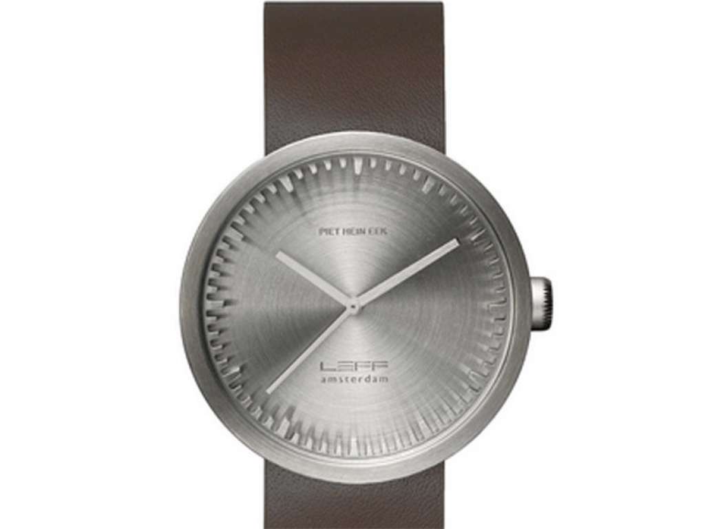 LEFF amsterdam - Tube Watch D42 Armbanduhr - Edelstahl/braunes Armband - indoor