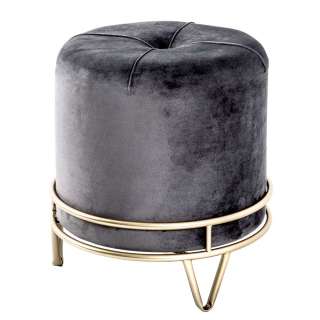 Polsterhocker in Grau Samt Metall Goldfarben