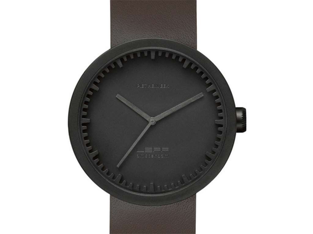 LEFF amsterdam - Tube Watch D42 Armbanduhr - schwarz/braunes Armband - indoor
