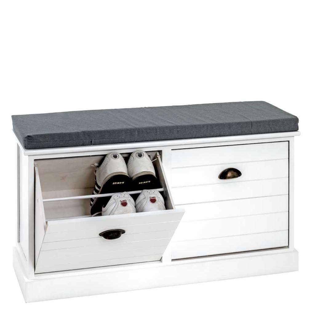 Schuhbank aus Paulownia Massivholz Weiß und Grau