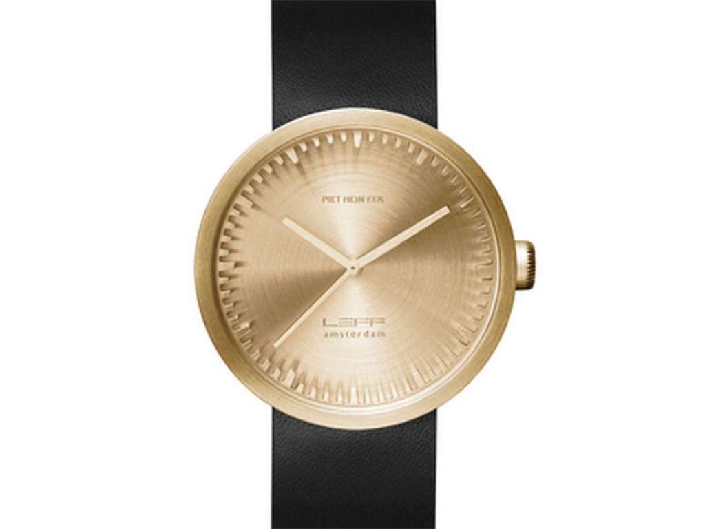 LEFF amsterdam - Tube Watch D42 Armbanduhr - Messing/schwarzes Armband - indoor