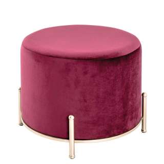 Retro Sitzhocker in Dunkelrot Samt Vierfußgestell aus Metall
