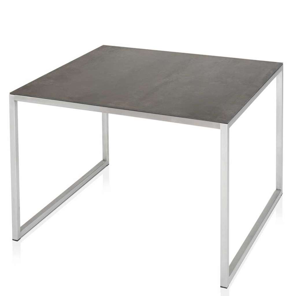Wohnzimmer Tisch mit Keramikplatte Dunkelgrau Edelstahl Bügelgestell