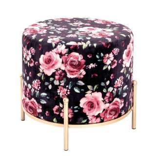 Sitzhocker in Schwarz und Bunt Samt mit Rosen Motiv