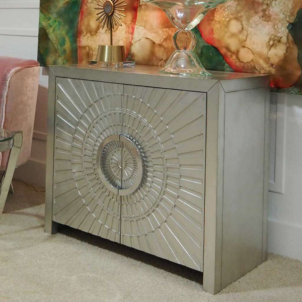 Wohnzimmer Kommode in Silberfarben lackiert Antik Finish