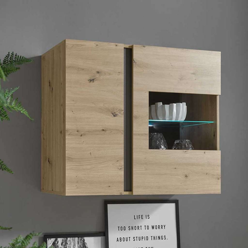 Hängevitrine in Wildeiche Optik und Dunkelgrau 2 türig mit Dämpfung