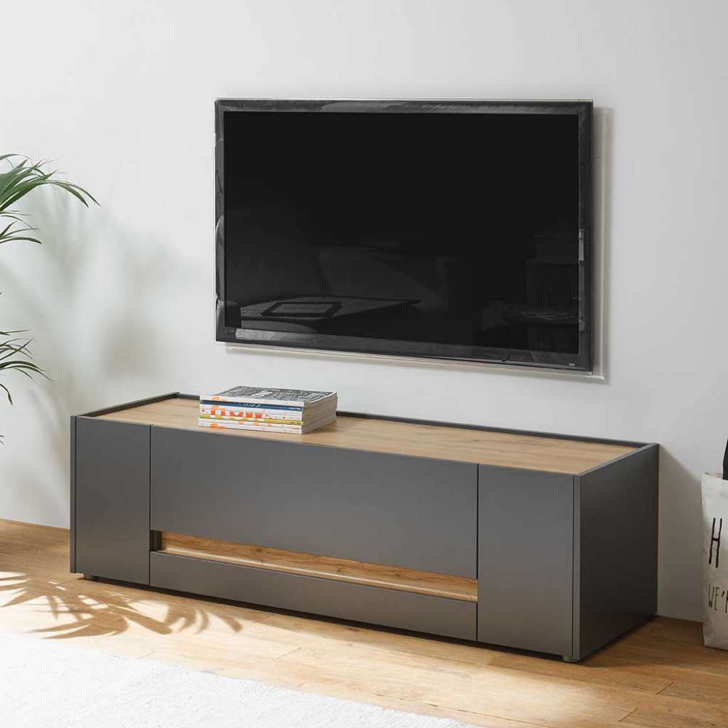 TV Lowboard in Anthrazit und Wildeiche Optik 140 cm breit