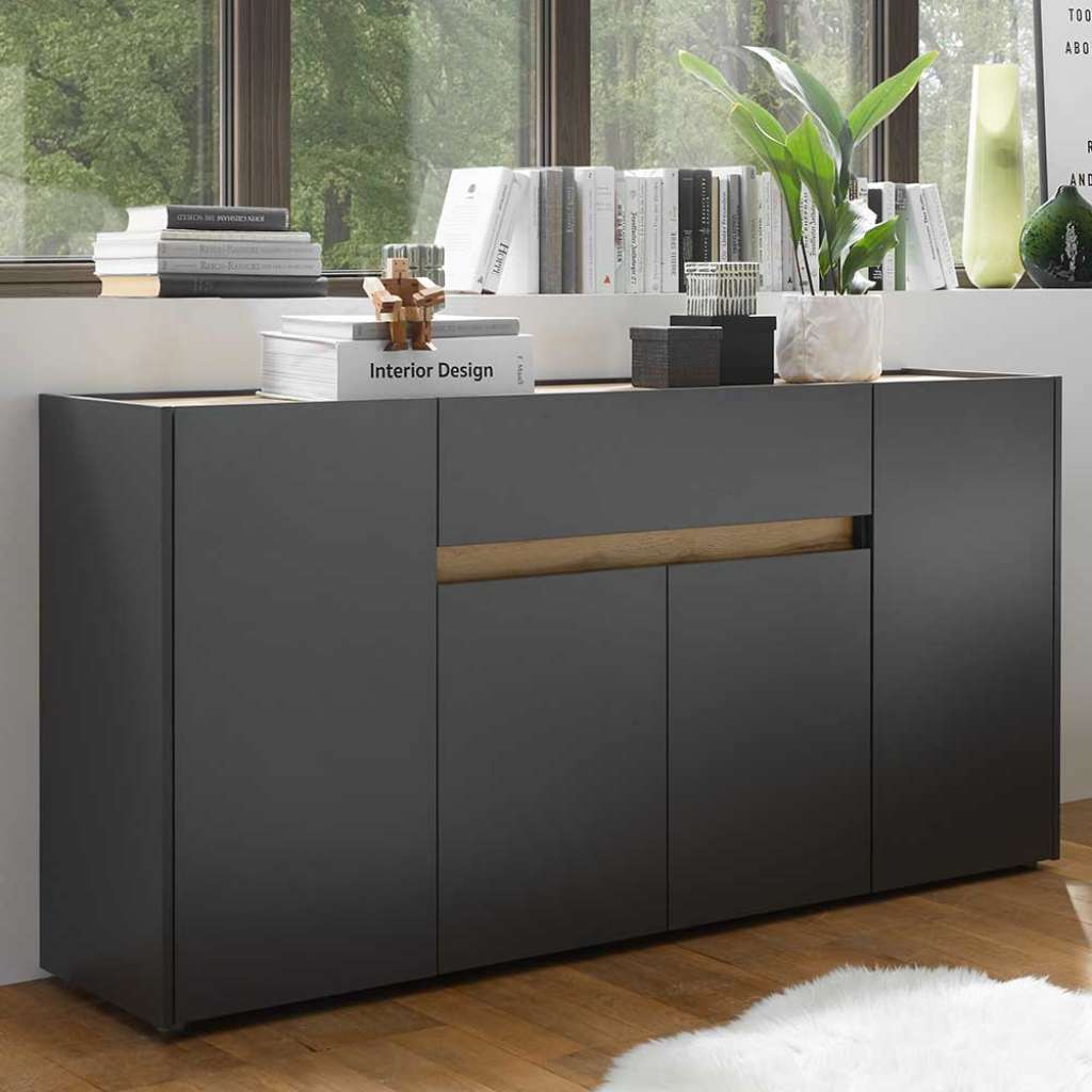 Modernes Sideboard in Anthrazit und Wiöldeiche Optik 170 cm breit