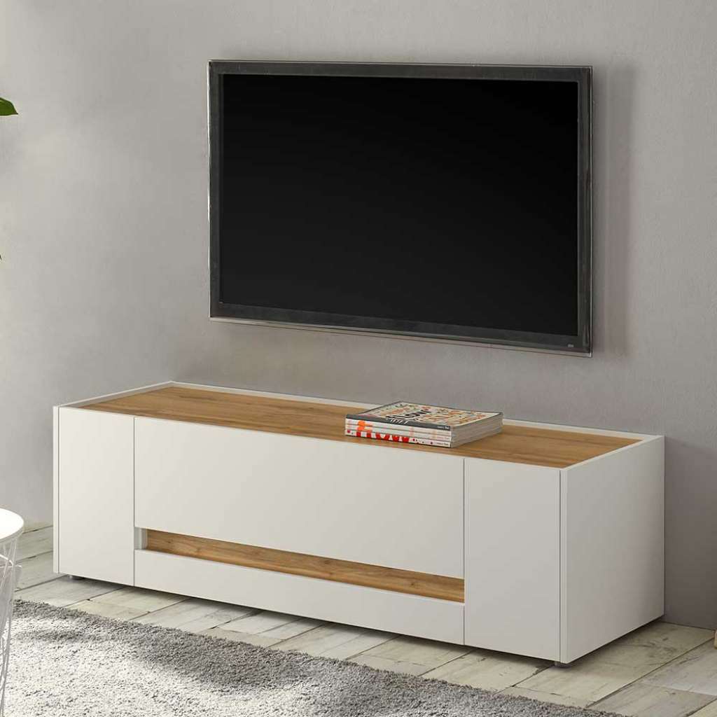 TV Unterschrank in Weiß und Wildeiche Optik 140 cm breit