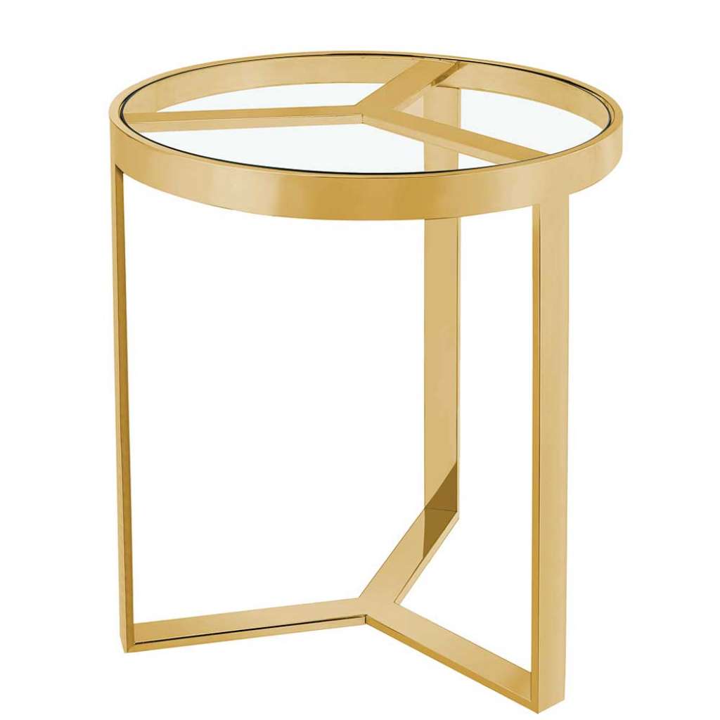 Runder Beistelltisch aus Glas und Edelstahl Goldfarben
