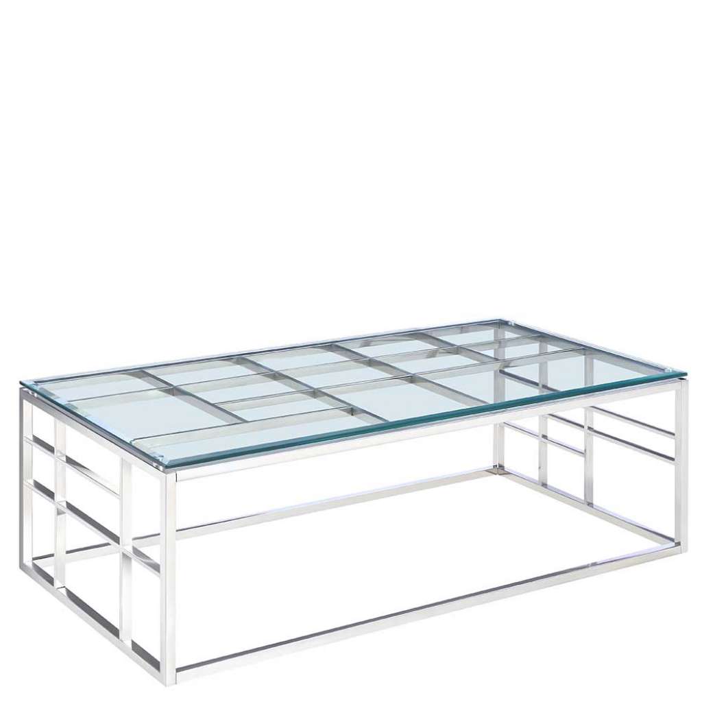 Wohnzimmer Couchtisch aus Sicherheitsglas und Edelstahl 120 cm breit