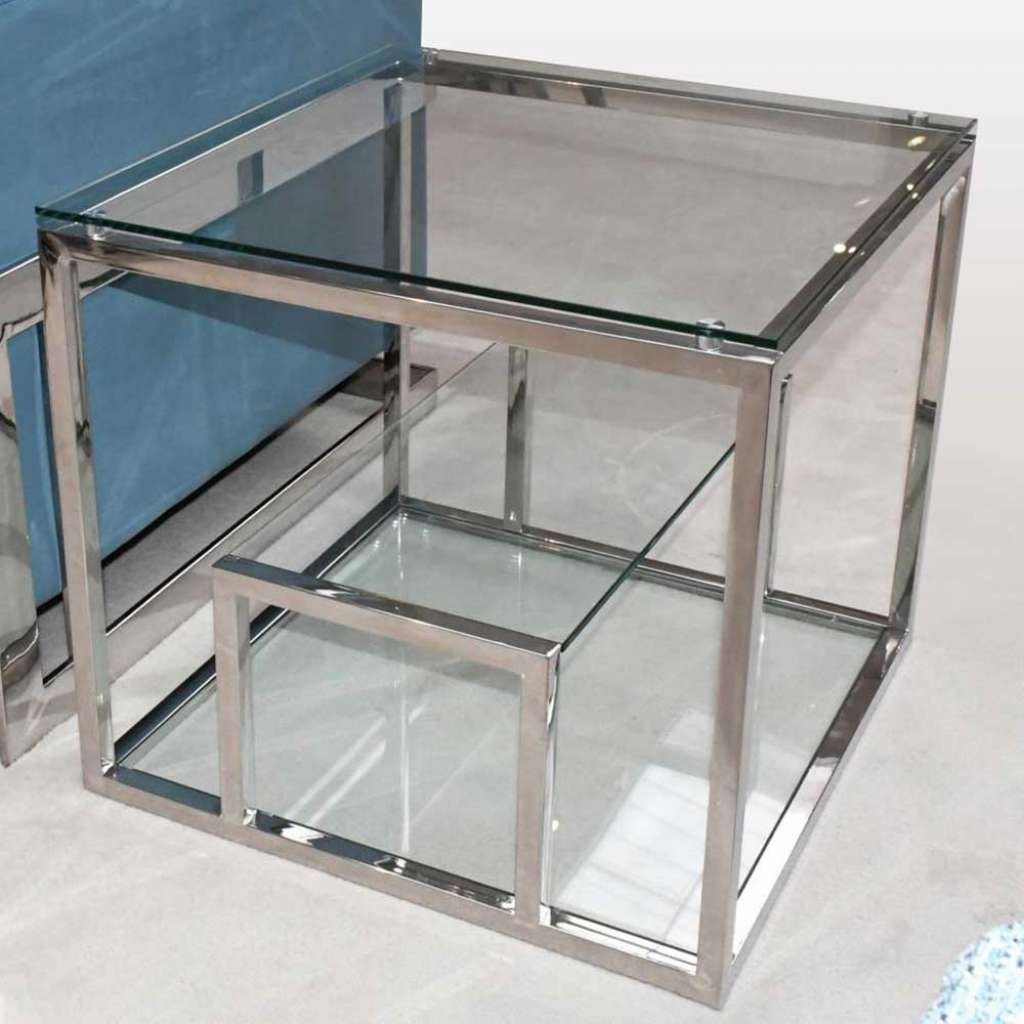 Design Couchtisch aus Glas und Edelstahl Chromfarben