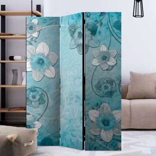 Trennwand Paravent mit Blumen Motiv Blau