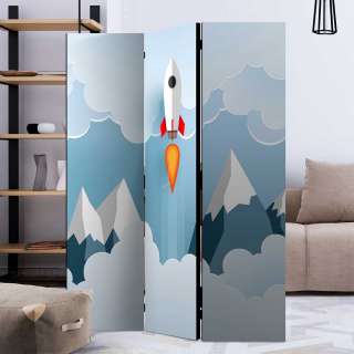 Kinderzimmer Trennwand in Bunt Wolken Motiv mit Rakete