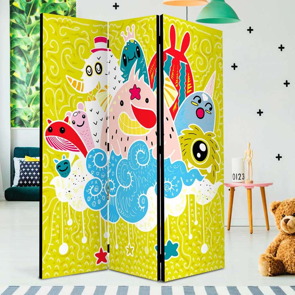 Kinder Trennwand mit Monster Motiv Gelb und Bunt