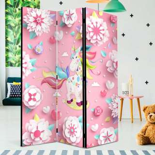 Kinder Paravent mit Einhorn Motiv Pink und Bunt