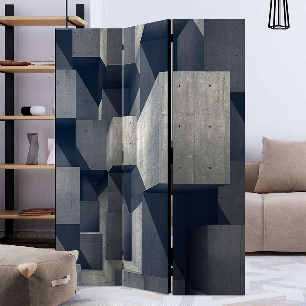 Paravent in Blau und Grau Mauer Motiv