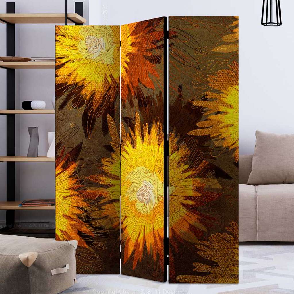 Spanische Trennwand in Gelb und Braun Blumen Motiv