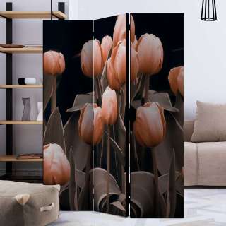Paravent in Aprikot Grau Schwarz Tulpen Motiv