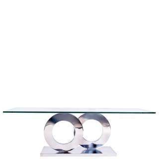 Design Couchtisch aus Edelstahl mit Glasplatte 130 cm breit