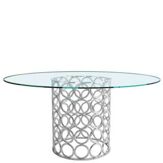 Esszimmer Tisch aus Glas und Edelstahl Gestell rund