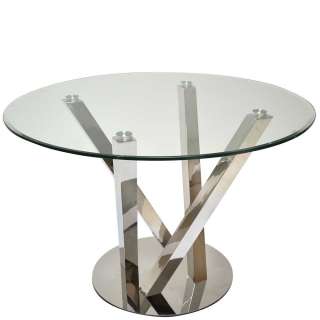 Moderner Esszimmer Tisch aus Glas und Edelstahl Gestell rund