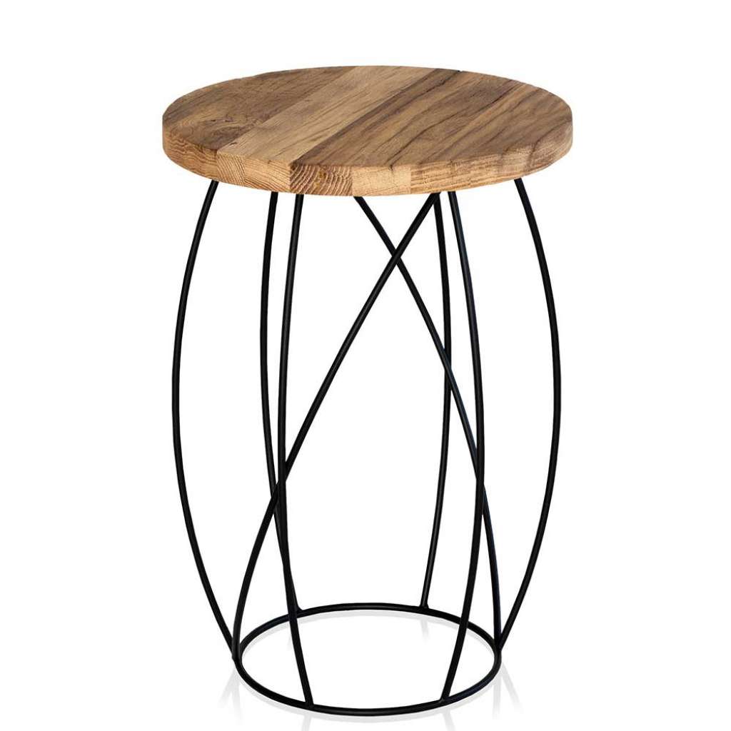 Beistelltisch aus Eiche Massivholz und Eisen gebürstet rund