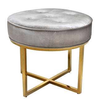 Samt Hocker in Grau und Goldfarben Bügelgestell aus Metall