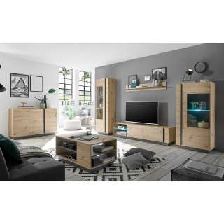 Wohnzimmermöbel in Wildeichefarben und Dunkelgrau modern (sechsteilig)