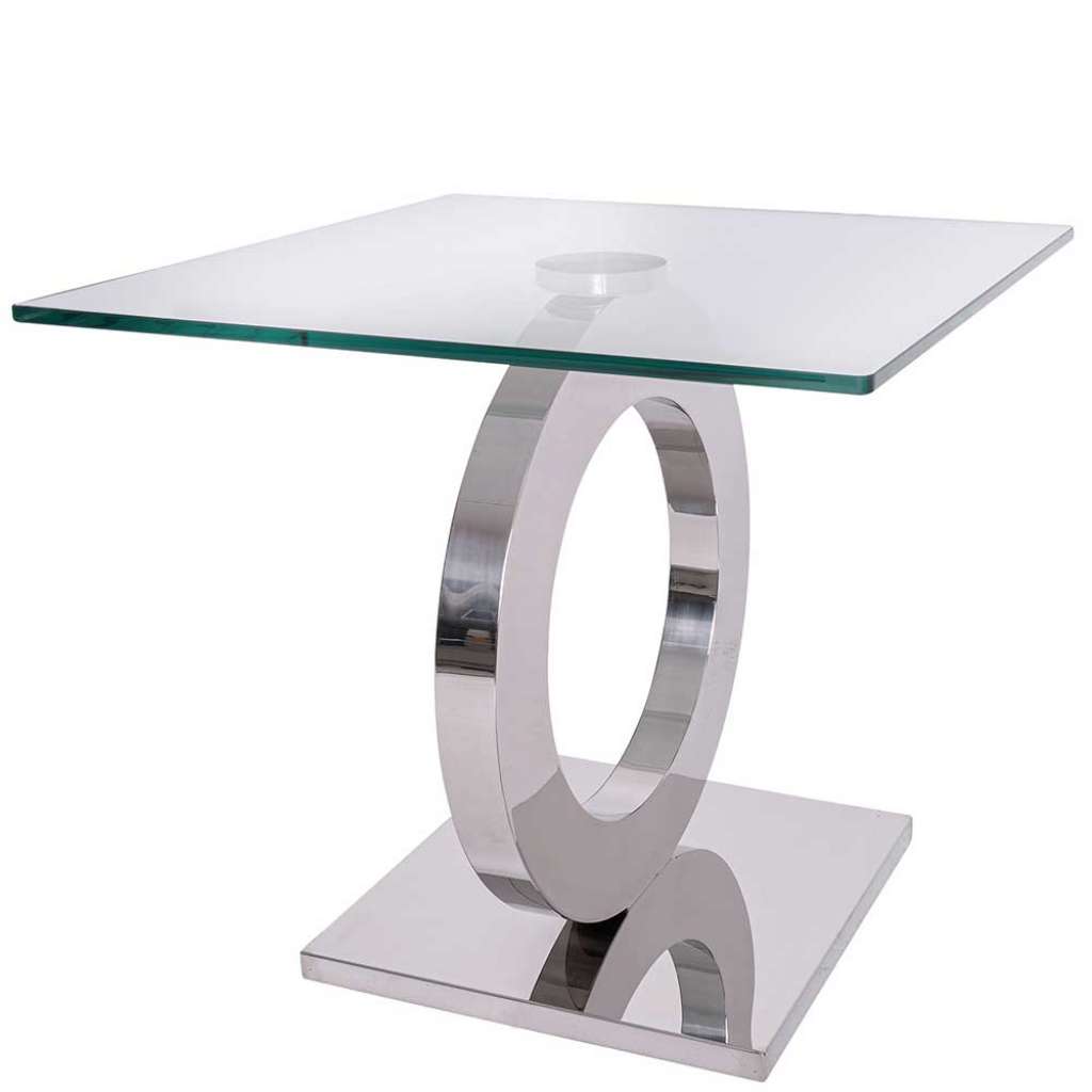 Salontisch in Chromfarben und Transparent Glasplatte