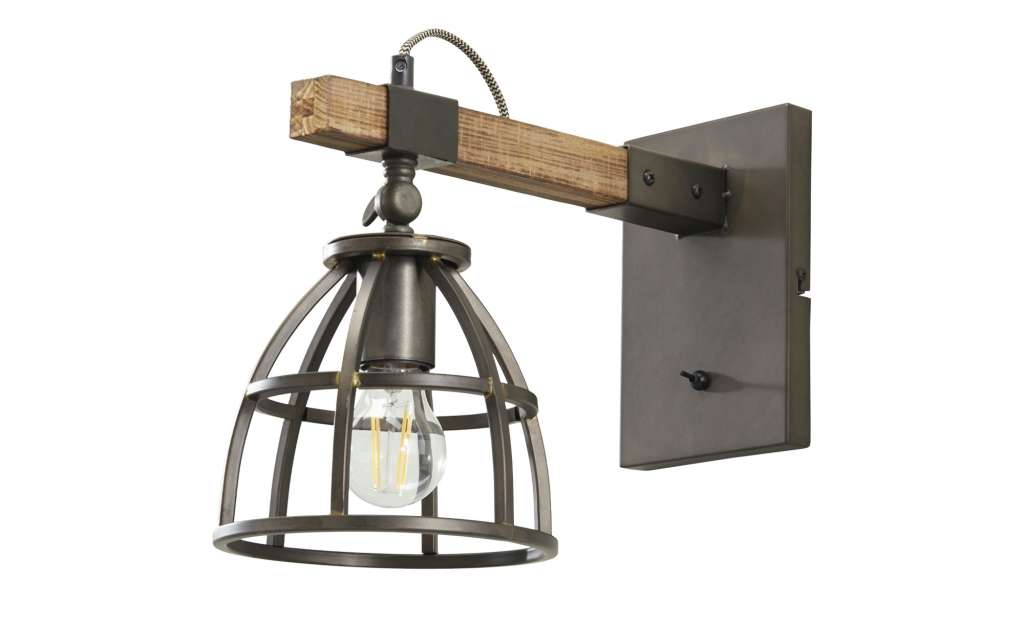 Wandleuchte, 1-flammig, schwarz/holz ¦ holzfarben Lampen & Leuchten > Innenleuchten > Wandleuchten - Höffner