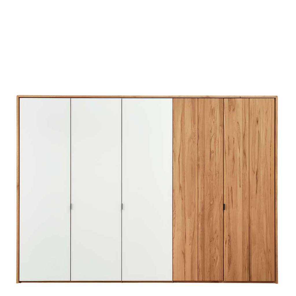 Moderner Schlafzimmerschrank in Weiß und Kernbuche 5 türig