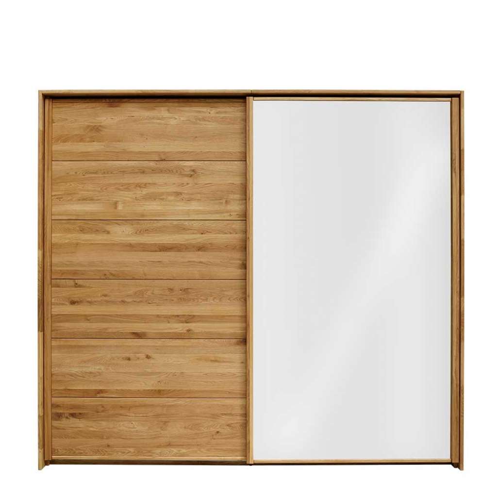 Kleiderschrank Massivholz aus Wildeiche Schwebetüren und Spiegel