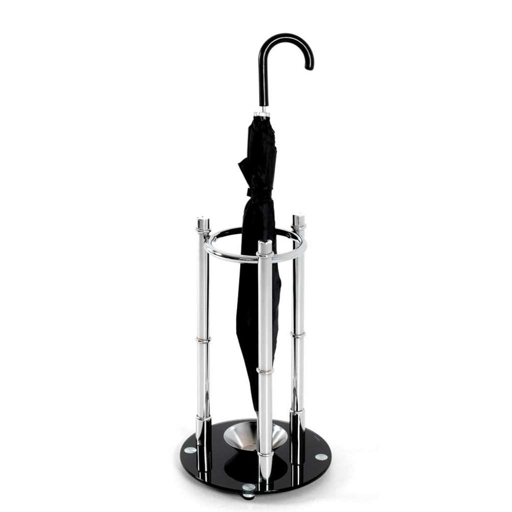 Regenschirmständer in Chromfarben und Schwarz Auffangschale