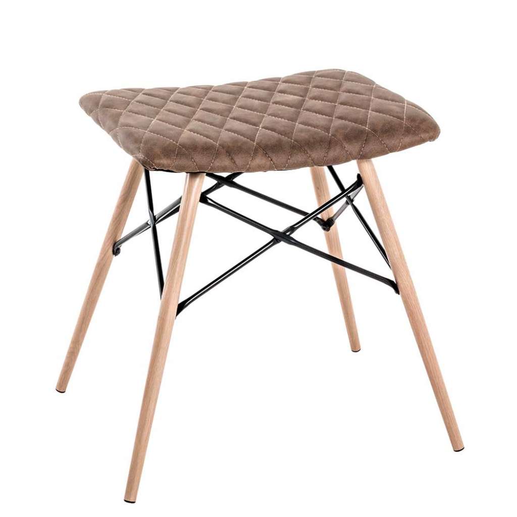 Polsterhocker in Hellbraun und Buchefarben Vierfußgestell aus Metall