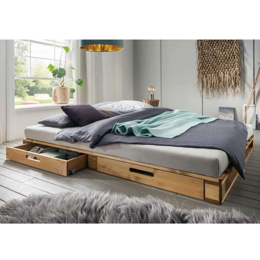 Kiefer Palettenbett mit 14 cm Einstiegshöhe Bettkasten