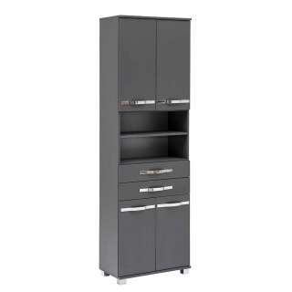Badezimmerhochschrank in Anthrazit und Chrom 4 Türen 2 Schubladen