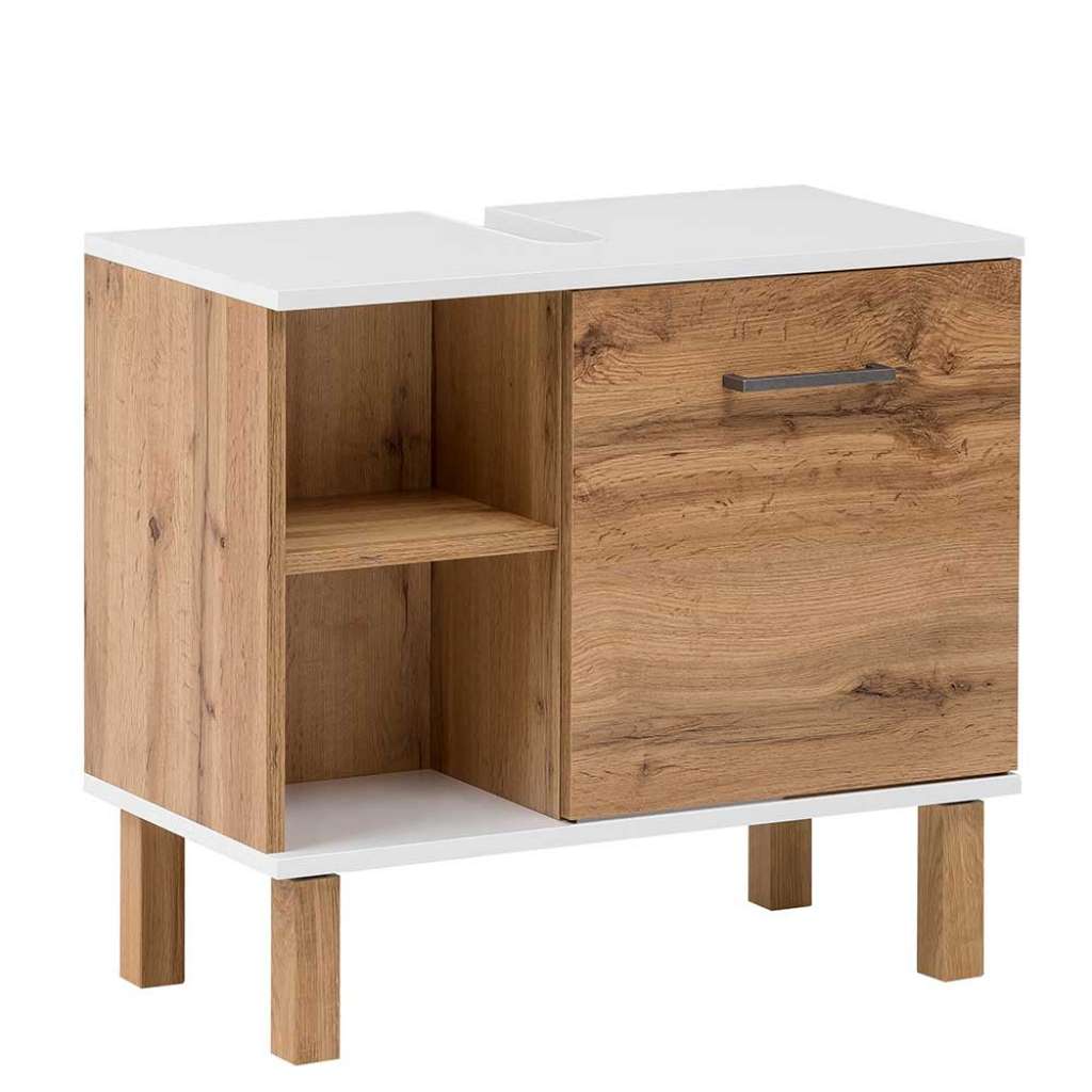 Waschbeckenunterschrank in Weiß und Eichefarben Landhausstil