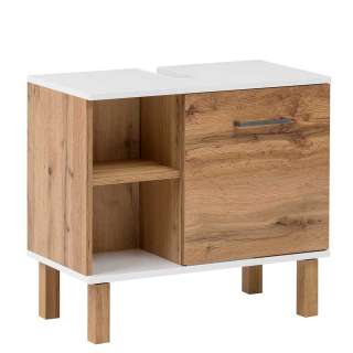 Waschbeckenunterschrank in Weiß und Eichefarben Landhausstil