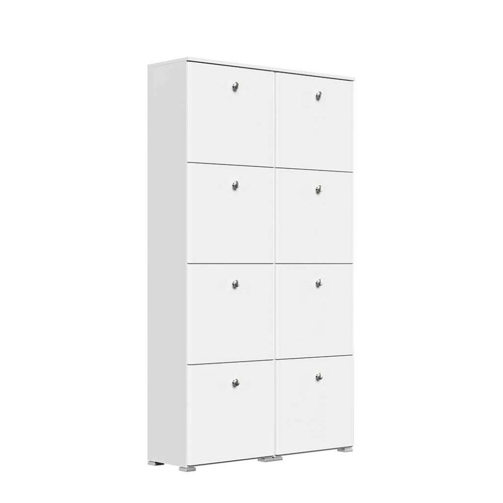 Premium Schuhschrank in Weiß Hochglanz Schuhkörben aus Metall