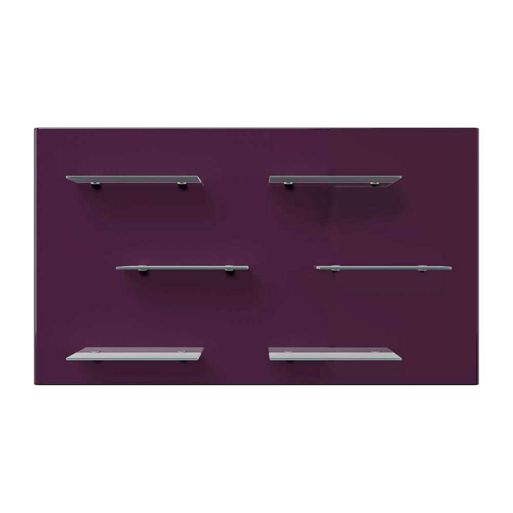 Wand Regal in Violett Hochglanz 6 Glasböden