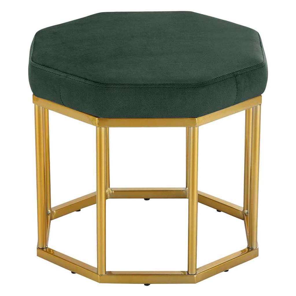 Moderner Hocker in Dunkelgrün und Goldfarben Samt und Metall