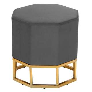Polsterhocker in Grau und Goldfarben Samt und Metall