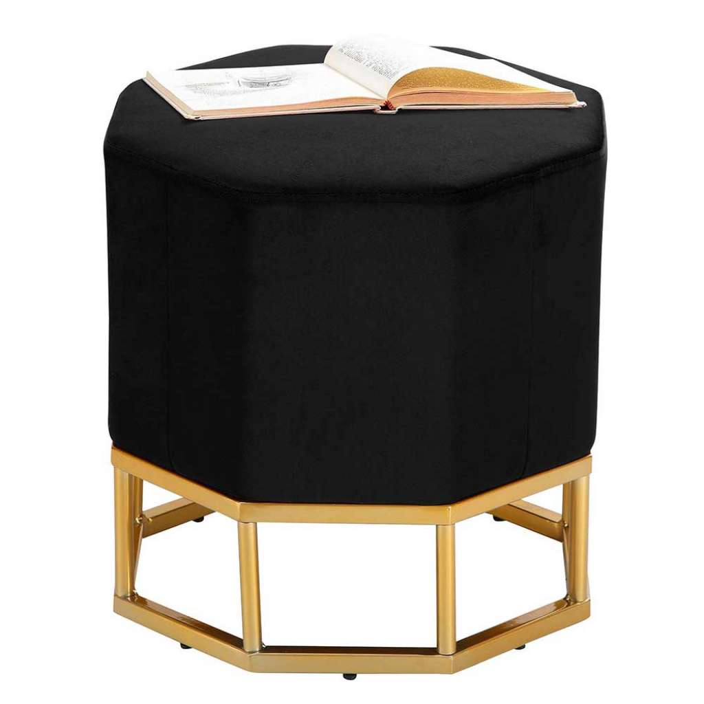 Beistellhocker in Schwarz und Goldfarben Samt Bezug