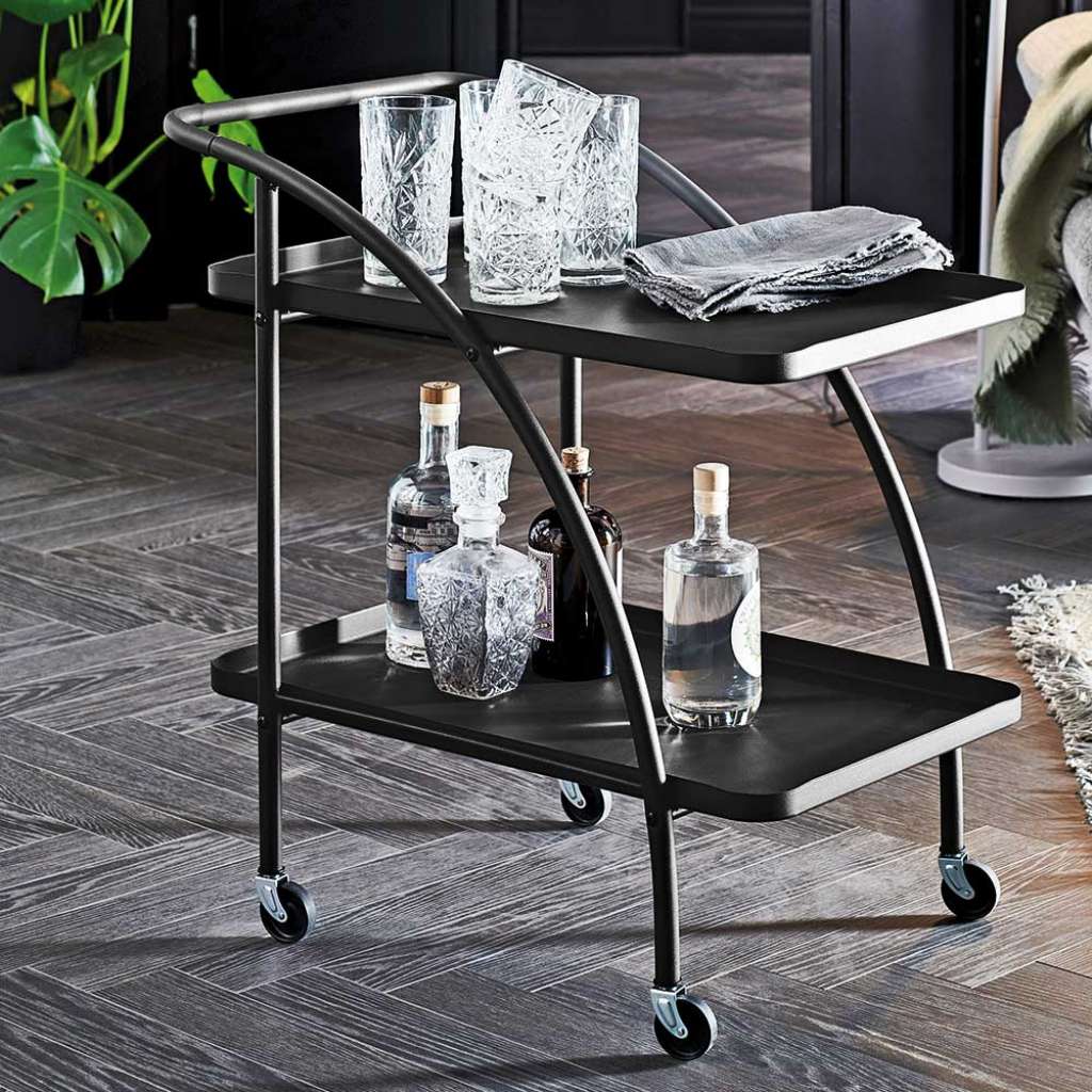 Metall Servierwagen in Schwarz 2 Ablagen