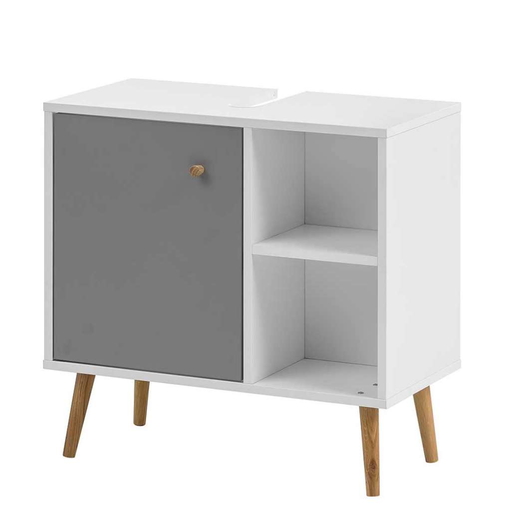Waschtischunterschrank im Skandi Design Weiß und Platingrau