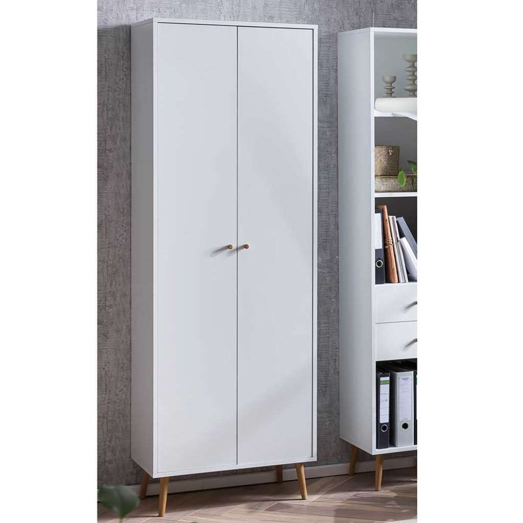 Büro Hochschrank in Weiß und Eiche Aktenordner