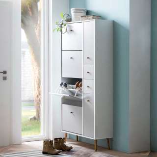 Großer Schuhschrank in Weiß und Eiche vier Schuhklappen