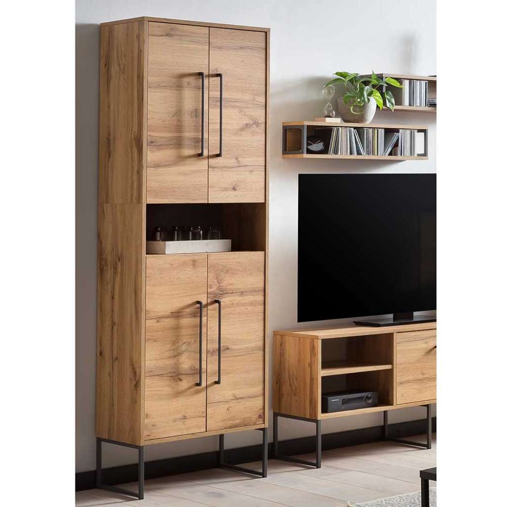 Wohnzimmerschrank mit 4 Drehtüren Eichefarben und Anthrazit